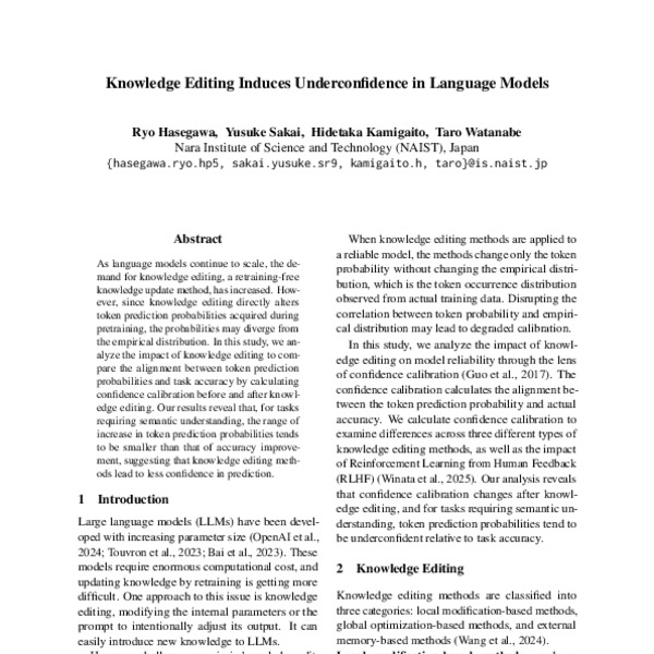 Knowledge Editing Induces Underconfidence in Language Models - ACL ...