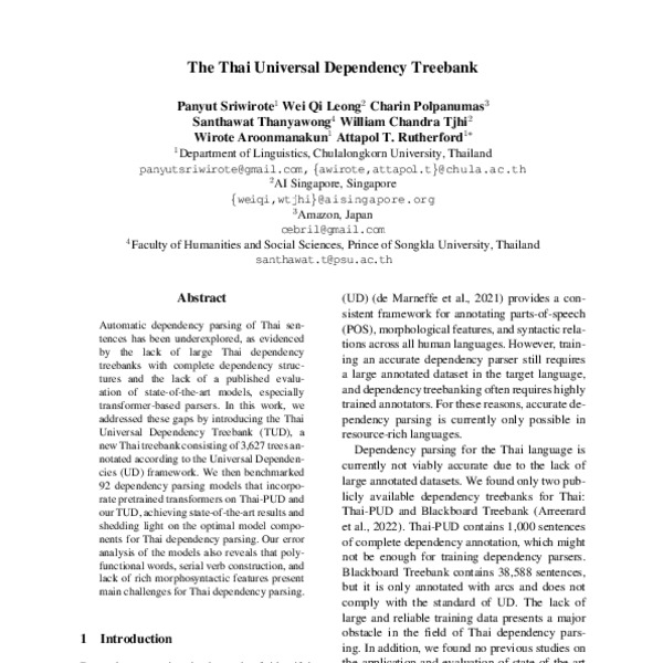 The Thai Universal Dependency Treebank - ACL Anthology