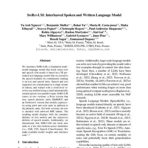 SpiRit-LM: Interleaved Spoken and Written Language Model - ACL Anthology