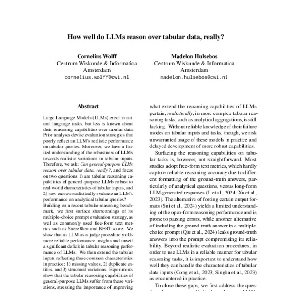 How well do LLMs reason over tabular data, really? - ACL Anthology