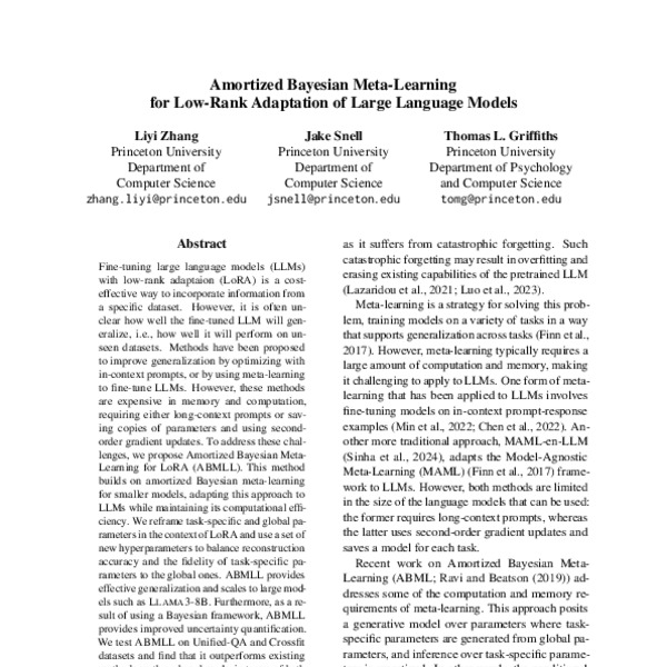 Amortized Bayesian Meta-Learning for Low-Rank Adaptation of Large ...