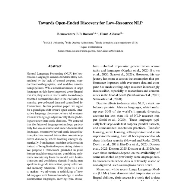 Towards Open-Ended Discovery for Low-Resource NLP - ACL Anthology