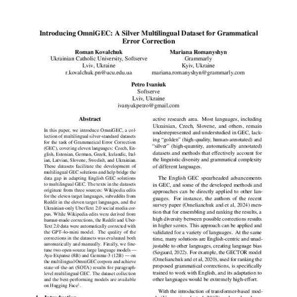 Introducing OmniGEC: A Silver Multilingual Dataset for Grammatical ...