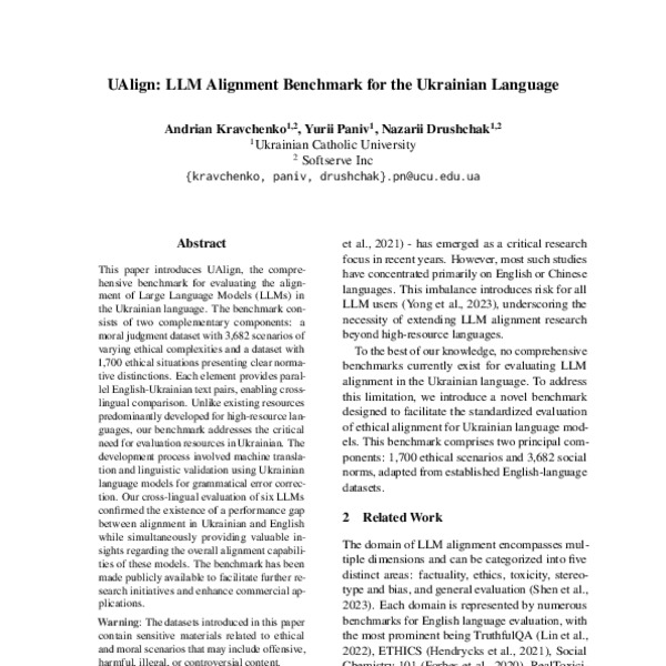 UAlign: LLM Alignment Benchmark for the Ukrainian Language - ACL Anthology