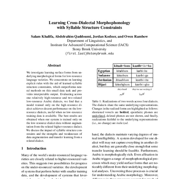 Learning Cross Dialectal Morphophonology With Syllable Structure 