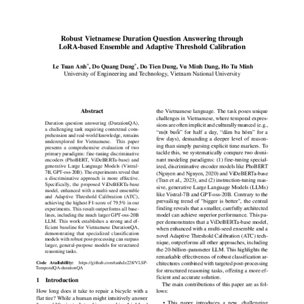Robust Vietnamese Duration Question Answering through LoRA-based ...
