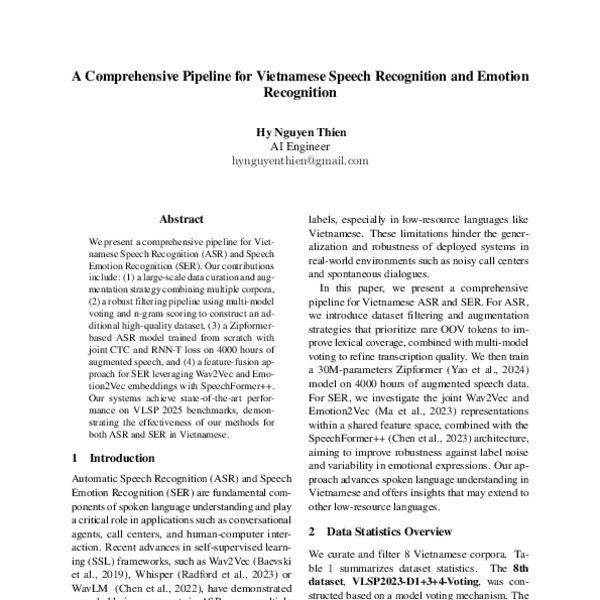 A Comprehensive Pipeline for Vietnamese Speech Recognition and Emotion ...