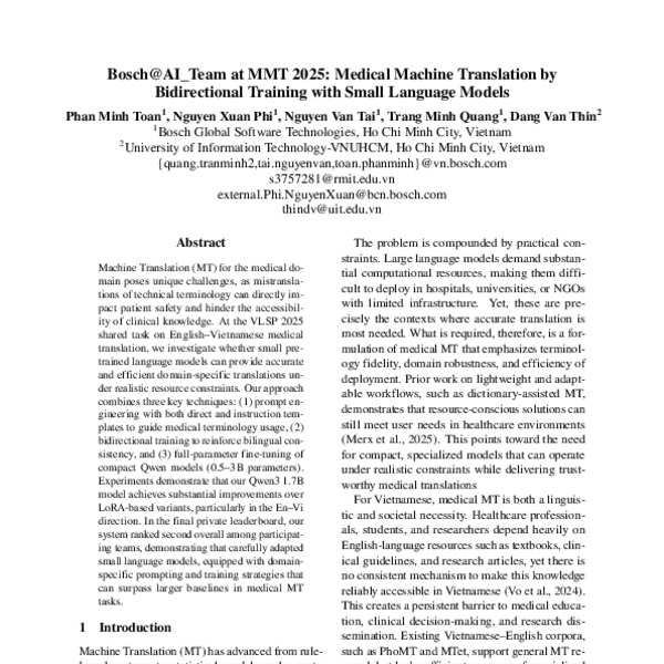 Bosch@AI_Team at MMT 2025: Medical Machine Translation by Bidirectional ...