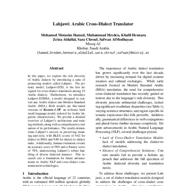 Lahjawi: Arabic Cross-Dialect Translator - ACL Anthology