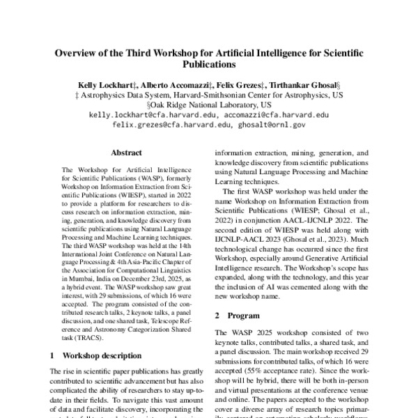 Overview of the Third Workshop for Artificial Intelligence for ...