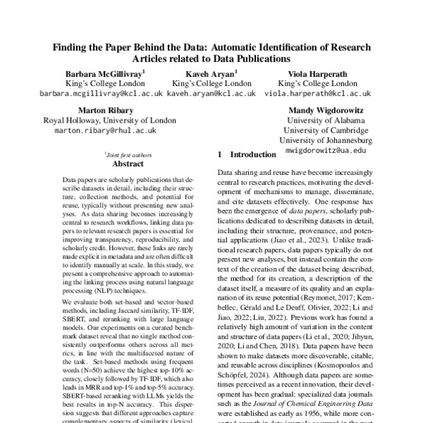 Finding the Paper Behind the Data: Automatic Identification of Research ...