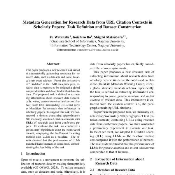 Metadata Generation for Research Data from URL Citation Contexts in ...