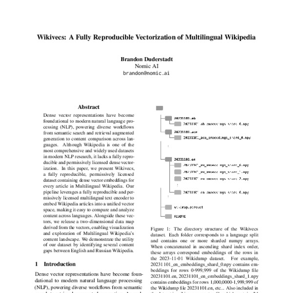 Wikivecs: A Fully Reproducible Vectorization of Multilingual Wikipedia ...