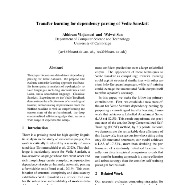 Transfer learning for dependency parsing of Vedic Sanskrit - ACL Anthology