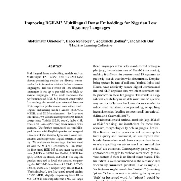 Improving BGE-M3 Multilingual Dense Embeddings for Nigerian Low ...