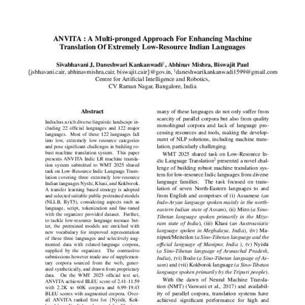 ANVITA : A Multi-pronged Approach for Enhancing Machine Translation of ...