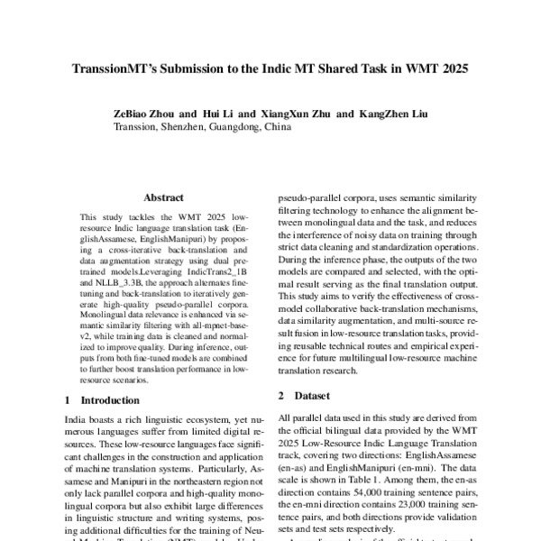 TranssionMT’s Submission to the Indic MT Shared Task in WMT 2025 - ACL ...
