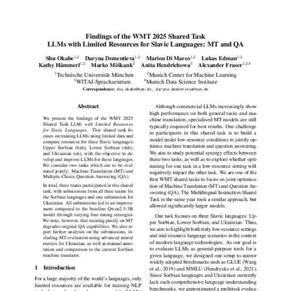 Findings of the WMT 2025 Shared Task LLMs with Limited Resources for ...