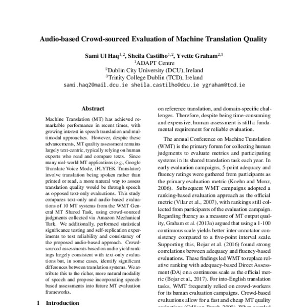 Audio-Based Crowd-Sourced Evaluation of Machine Translation Quality ...
