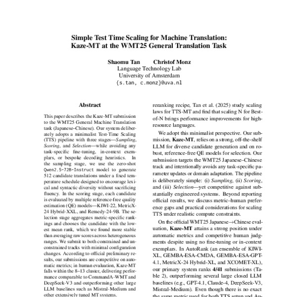 Simple Test Time Scaling for Machine Translation: Kaze-MT at the WMT25 ...