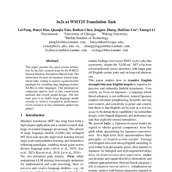 In2X at WMT25 Translation Task - ACL Anthology
