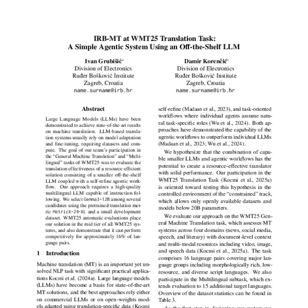 IRB-MT at WMT25 Translation Task: A Simple Agentic System Using an Off ...