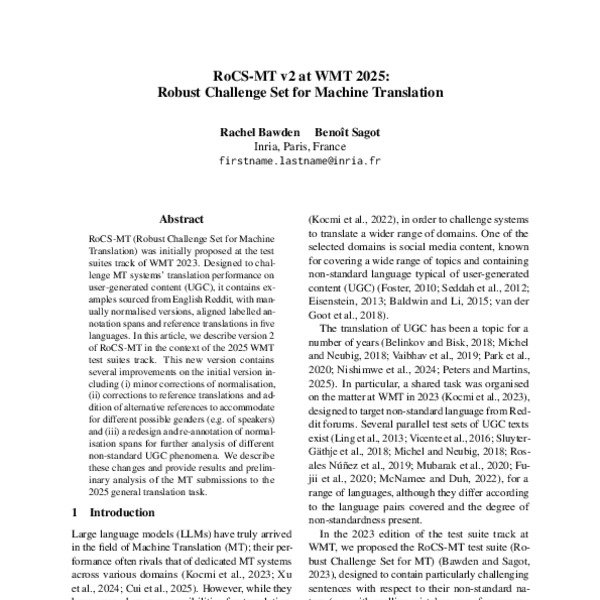 RoCS-MT v2 at WMT 2025: Robust Challenge Set for Machine Translation ...