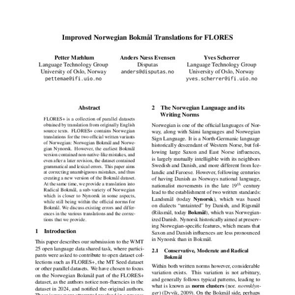 Improved Norwegian Bokmål Translations for FLORES - ACL Anthology