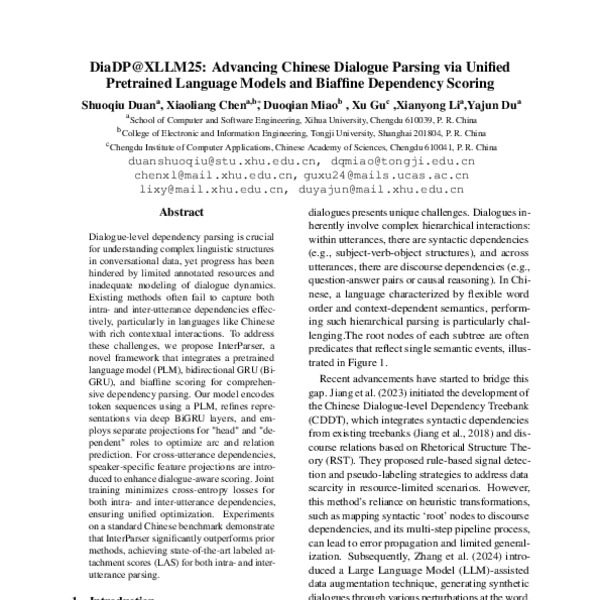 DiaDP@XLLM25: Advancing Chinese Dialogue Parsing via Unified Pretrained ...