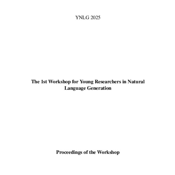 Proceedings of the 1st Workshop for Young Researchers in Natural Language Generation