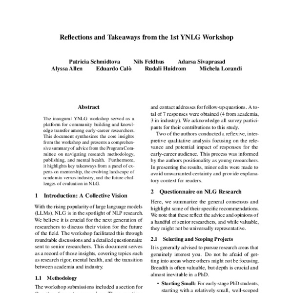 Reflections and Takeaways from the 1st YNLG Workshop