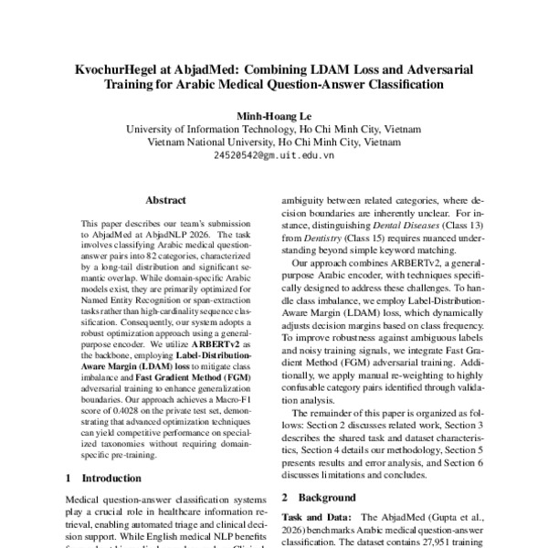 KvochurHegel at AbjadMed: Combining LDAM Loss and Adversarial Training ...
