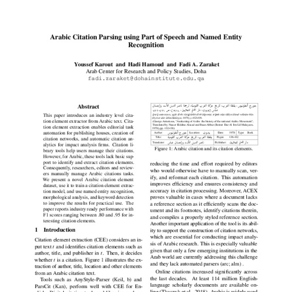 Arabic Citation Parsing using Part of Speech and Named Entity ...