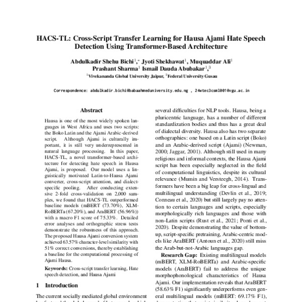 HACS-TL: Cross-Script Transfer Learning for Hausa Ajami Hate Speech ...
