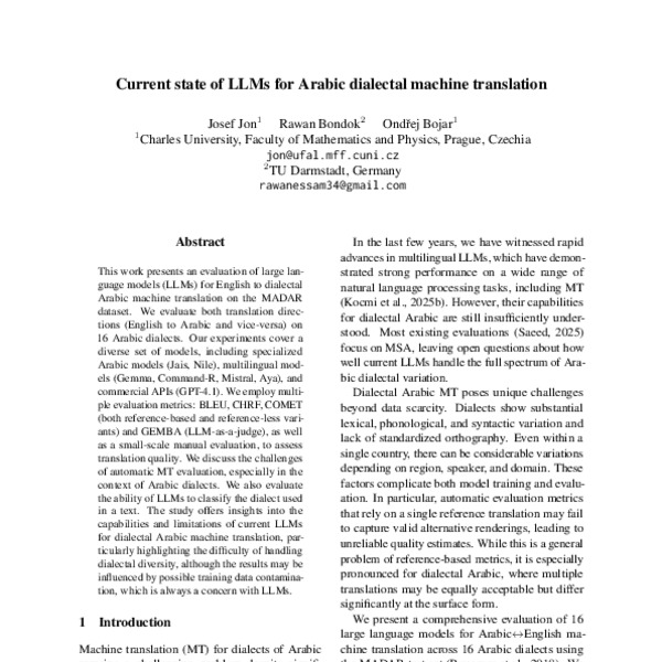 Current state of LLMs for Arabic dialectal machine translation - ACL ...