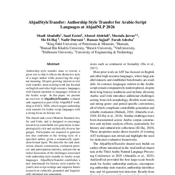 AbjadStyleTransfer: Authorship Style Transfer for Arabic-Script ...