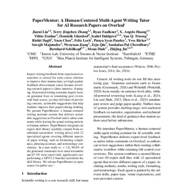 PaperMentor: A Human-Centered Multi-Agent Writing Tutor for AI Research ...