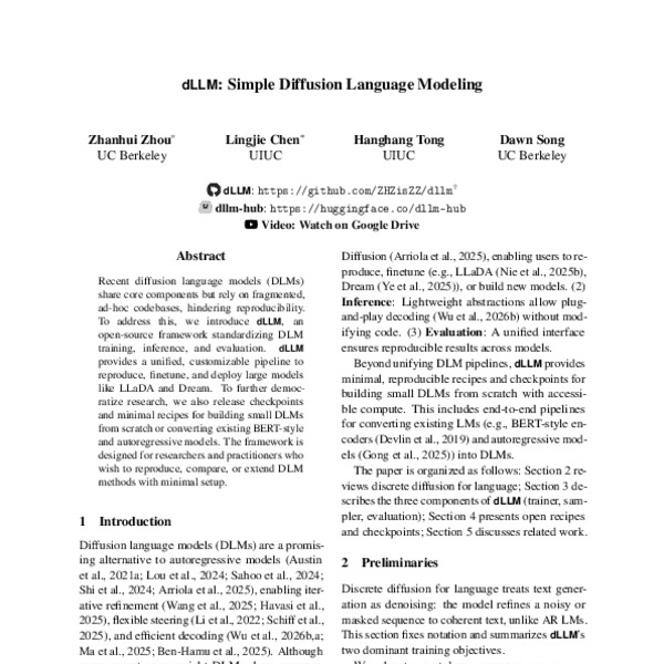 dLLM: Simple Diffusion Language Modeling - ACL Anthology