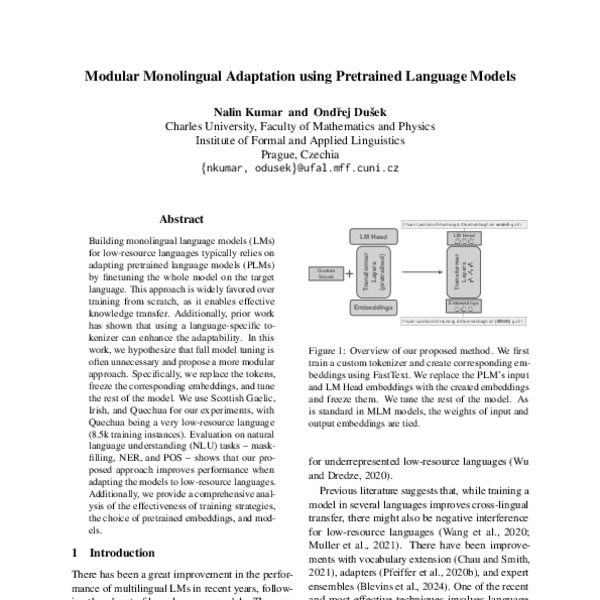 Modular Monolingual Adaptation using Pretrained Language Models - ACL ...