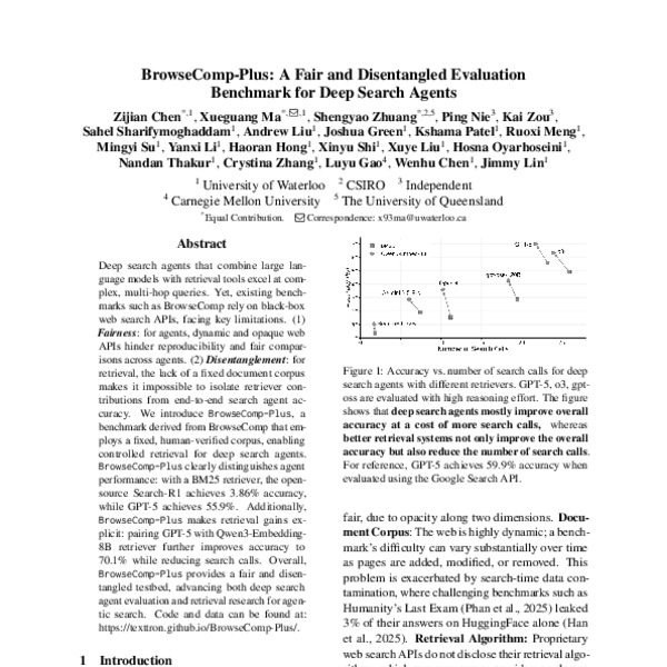 BrowseComp-Plus: A Fair and Disentangled Evaluation Benchmark for Deep ...