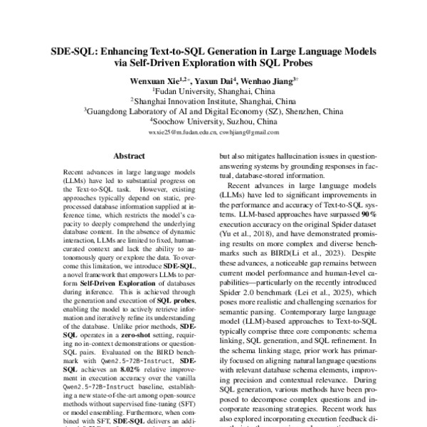 SDE-SQL: Enhancing Text-to-SQL Generation in Large Language Models via ...