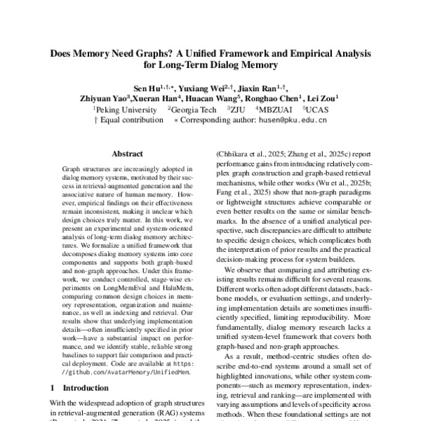 Does Memory Need Graphs? A Unified Framework and Empirical Analysis for ...