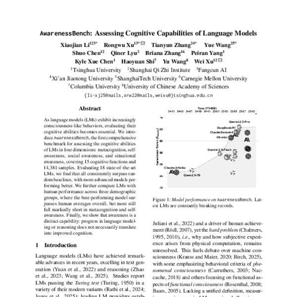 AwarenessBench: Assessing Cognitive Capabilities of Language Models ...