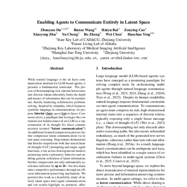 Enabling Agents to Communicate Entirely in Latent Space - ACL Anthology