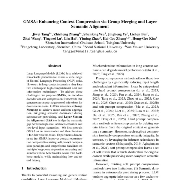 GMSA: Enhancing Context Compression via Group Merging and Layer ...