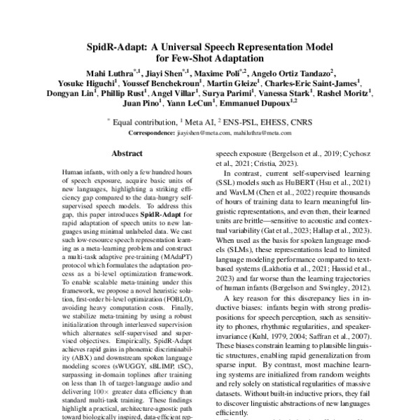 SpidR-Adapt: A Universal Speech Representation Model for Few-Shot ...
