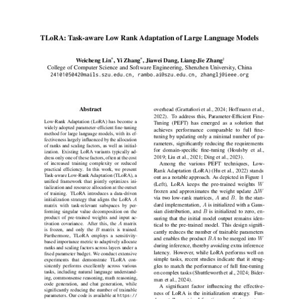 TLoRA: Task-aware Low Rank Adaptation of Large Language Models - ACL ...