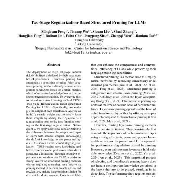 Two-Stage Regularization-Based Structured Pruning for LLMs - ACL Anthology