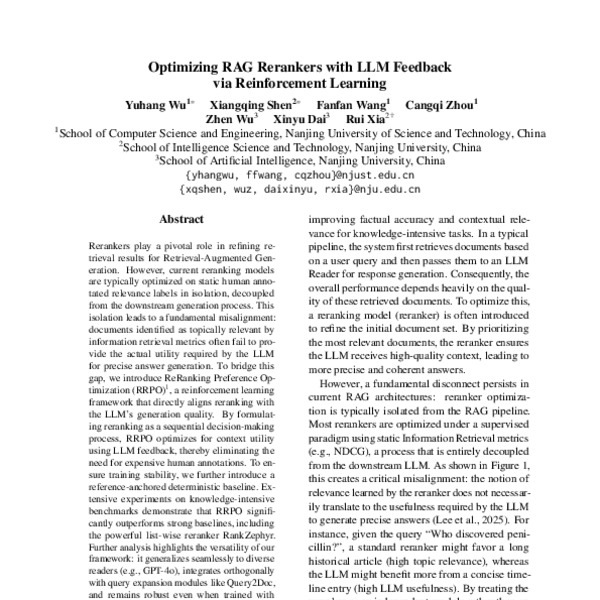Optimizing RAG Rerankers with LLM Feedback via Reinforcement Learning ...