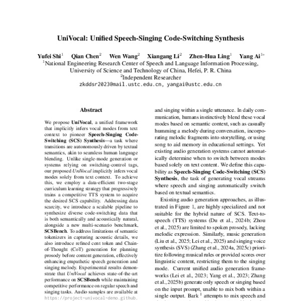 UniVocal: Unified Speech-Singing Code-Switching Synthesis - ACL Anthology